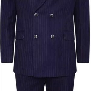 Harry Brown Two Piece Slim Fit Double-Breasted Suit in Blue Pinstripe 36x42 NWT